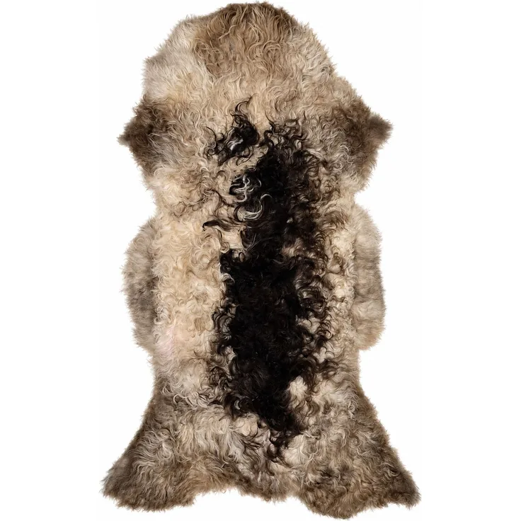 Echtes Schaffell, öko-gegerbt, Cremeweiß-Dunkelbraun, ca. 97 cm, Lockenflor
