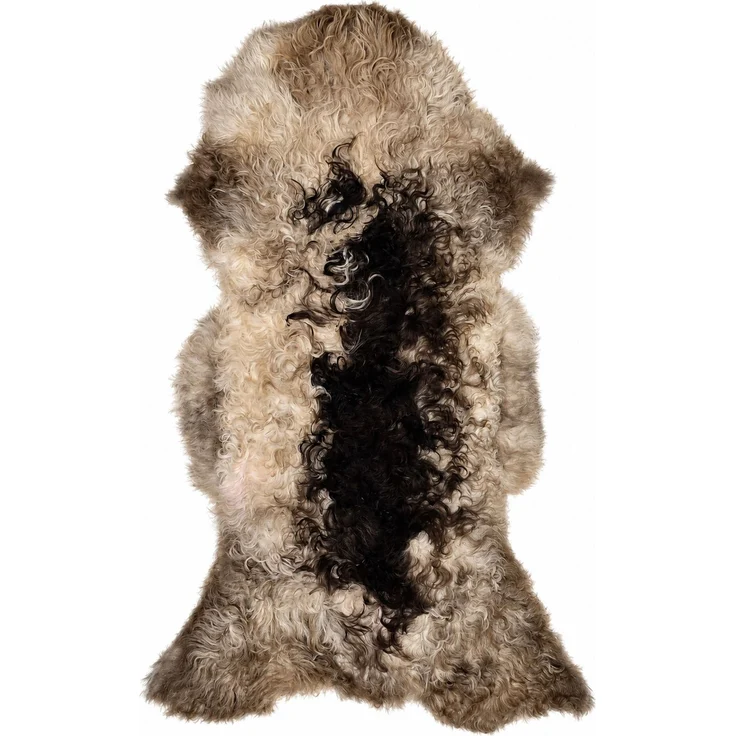 Echtes Schaffell, öko-gegerbt, Cremeweiß-Dunkelbraun, ca. 97 cm, Lockenflor – Bild 1