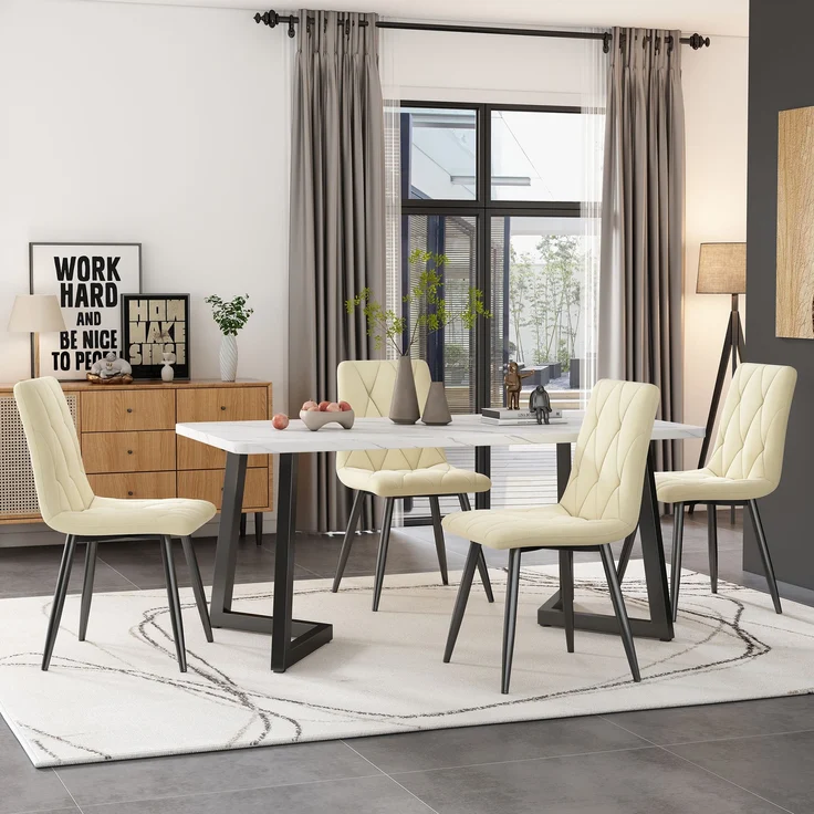 Esszimmerstuhl (4er Set) 45x40x86 cm beige Samt, Metallgestell, Fischgrätenmuster – Bild 2