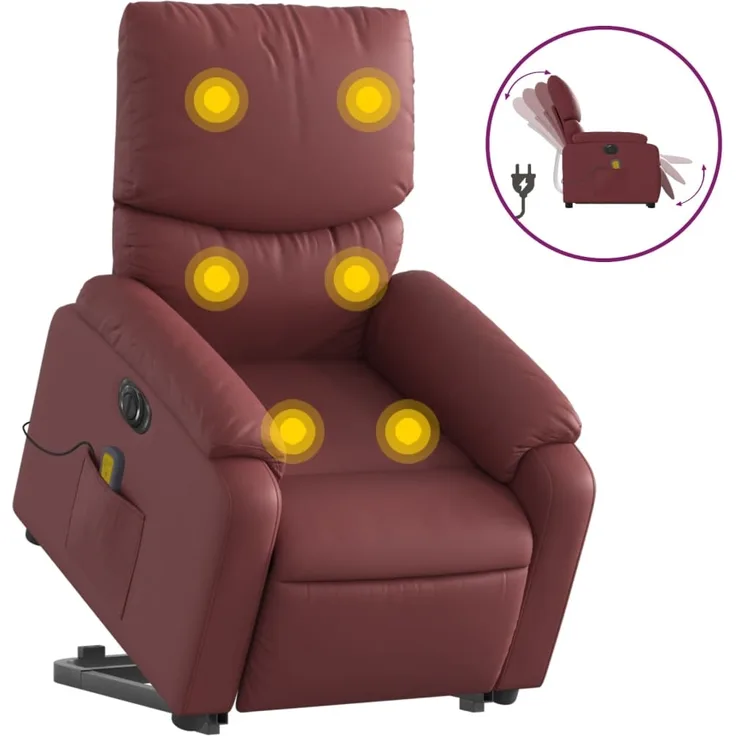 vidaXL Massagesessel mit Aufstehhilfe Elektrisch Weinrot Kunstleder 3204911