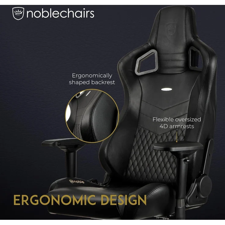 noblechairs Epic Gaming Stuhl - Bürostuhl - Schreibtischstuhl - Echtleder - Inklusive Kissen - Schwarz – Bild 4