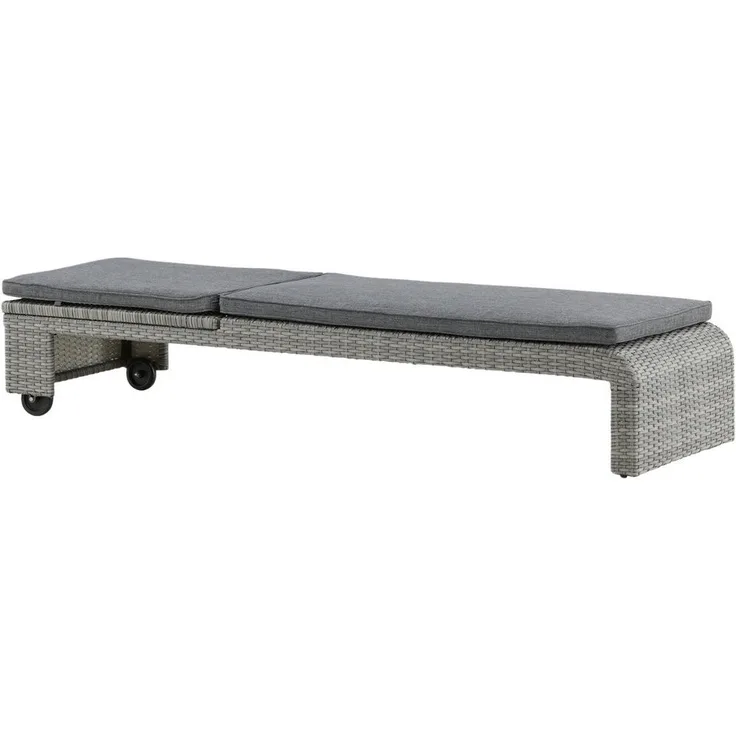 Gardenson Sonnenliege, Grau, Kunststoff mit Schaumstofffüllung, 60x32x196 cm, mit Rädern am Kopfende und Auflage, Gartenmöbel