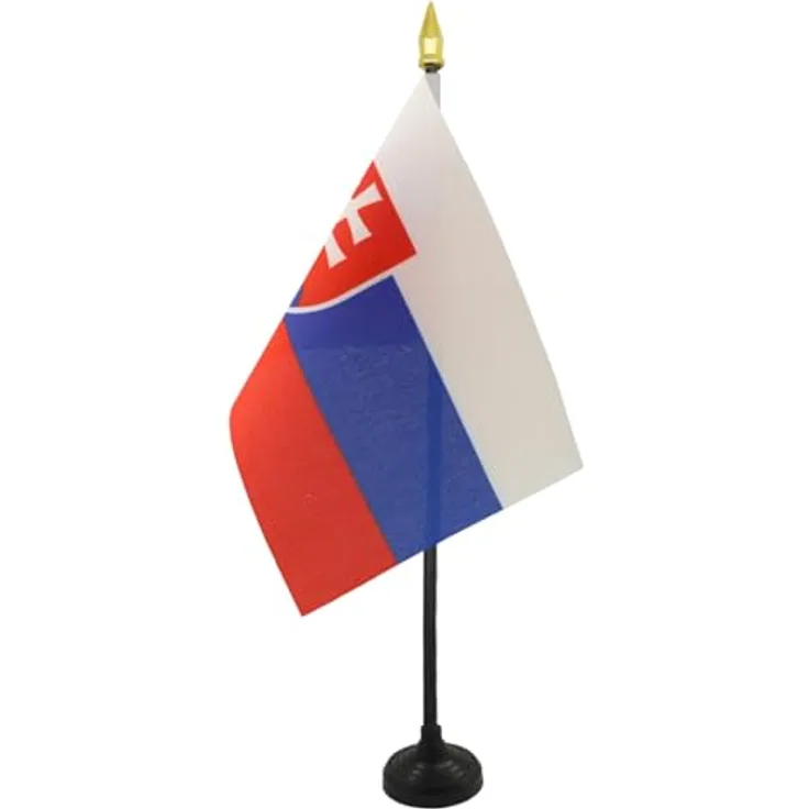 AZ FLAG - Tischflagge Slowakei - 15x10 cm Goldene Splitze - Slowakische Tischfahne 10 x 15 Cm - Flaggen