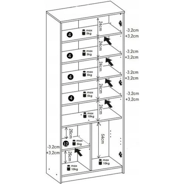 Home Collective Mehrzweckschrank mit 8 Fächern Besenschrank Haushaltsschrank (74 cm breit aus Laminatplatte und hochwertigen Polymergriffen) in mattem Finish mit 6 Einlegeböden und 2 Türen sonoma weiß – Bild 2