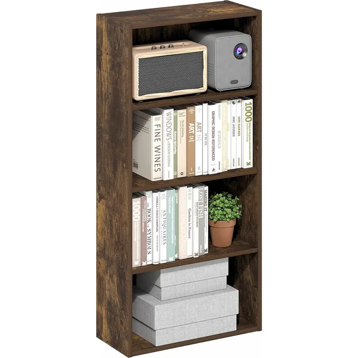 Furinno Basic 4-stöckiges offenes Bücherregal, Bücherregal, Aufbewahrungsorganizer, 7 x 17 x 35, Amber Pine