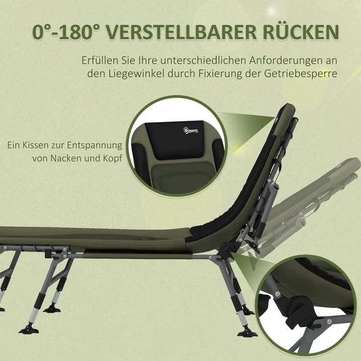 Campingliege Campingbett Feldbett, 200 x 85 x 40-55 cm, Grün--Grün--51x85x200cm--YOUDENOVA – Bild 6