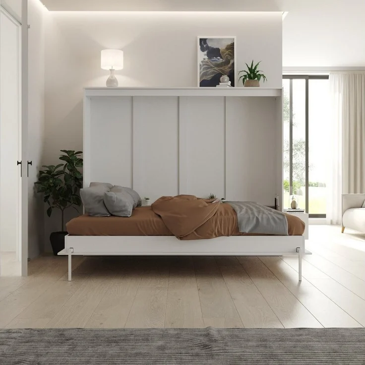 SMARTBett Schrankbett Wandklappbett 100/ 140/ 160x200 cm Weiß mit Gasdruckfedern, zwei Klickgurte – Bild 3