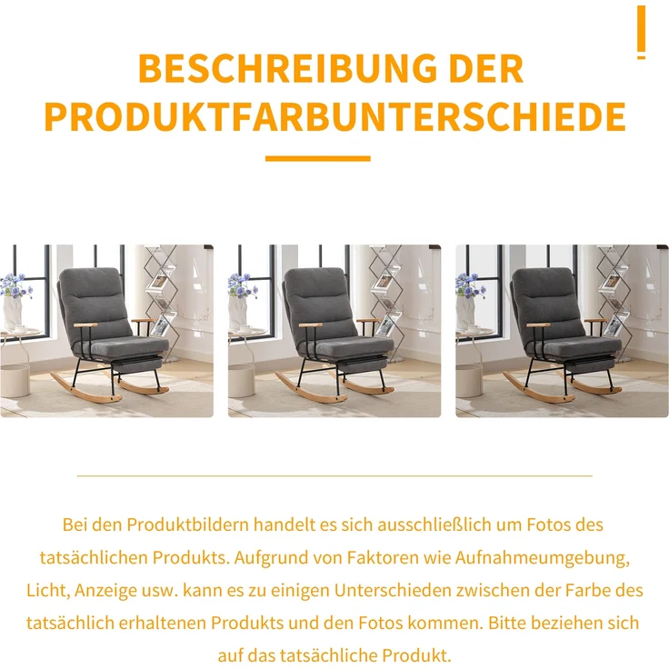 Schaukelsessel, Teddy-Fleece, mit Schwerkraftverstellung & Fußstütze, 63,5x102x100 cm, Grau – Bild 7