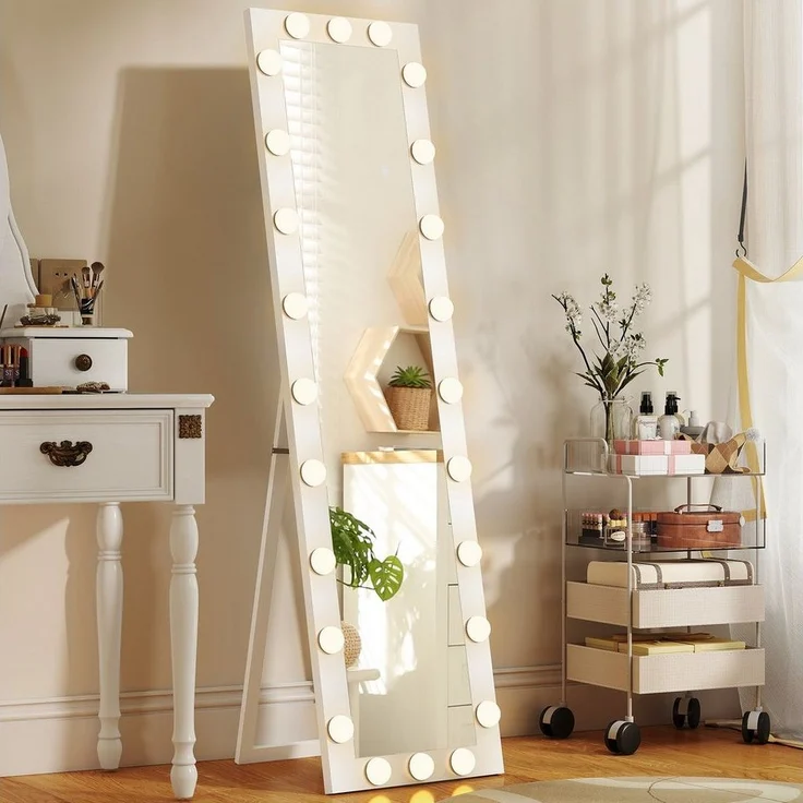 HOMCOM Standspiegel mit 24 Glühbirnen, 3 Lichtfarbe, Touch-Schalter, Memory-Funktion (Stehspiegel, 1-St, Wandspiegel), für Wohnzimmer, Schlafzimmer, Weiß – Bild 5