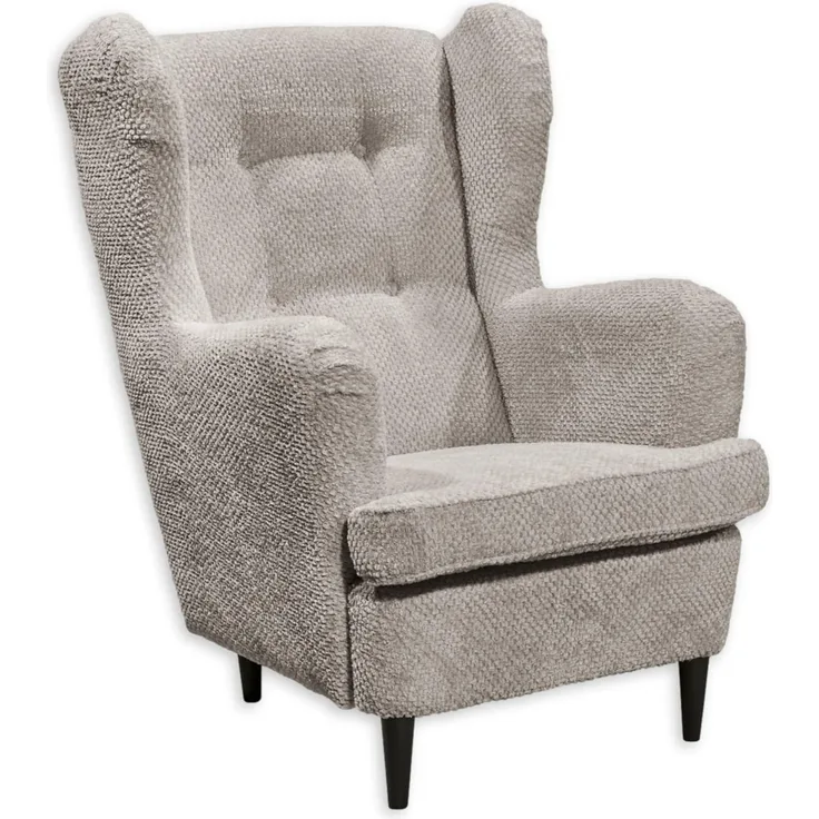 OSKAR Ohrensessel mit geknöpfter Polsterung, Taupe - Vintage Wohnzimmer Sessel mit Massivholz Füßen - 78 x 102 x 98 cm (B/H/T)