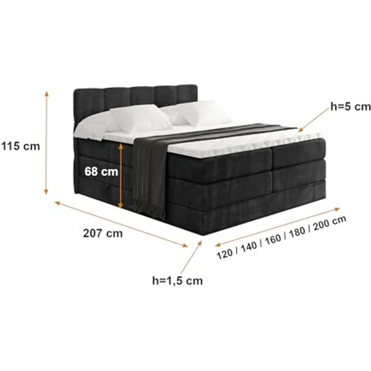 ALTDECOR Boxspringbett LIRO KING (Multipocket-Matratze H4, H3 Matratze Bonellfederung, Topper, Kopfteil) – Bild 3