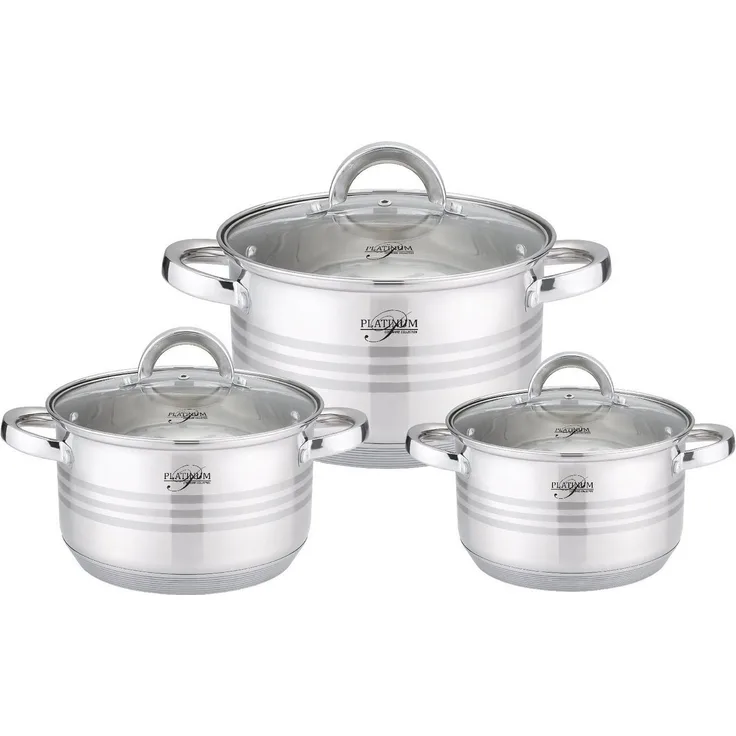 6 tlg Edelstahl Kochgeschirr Induktion 18/10 Edelstahl Kochtopf Topf Set Deckel Gastronomie