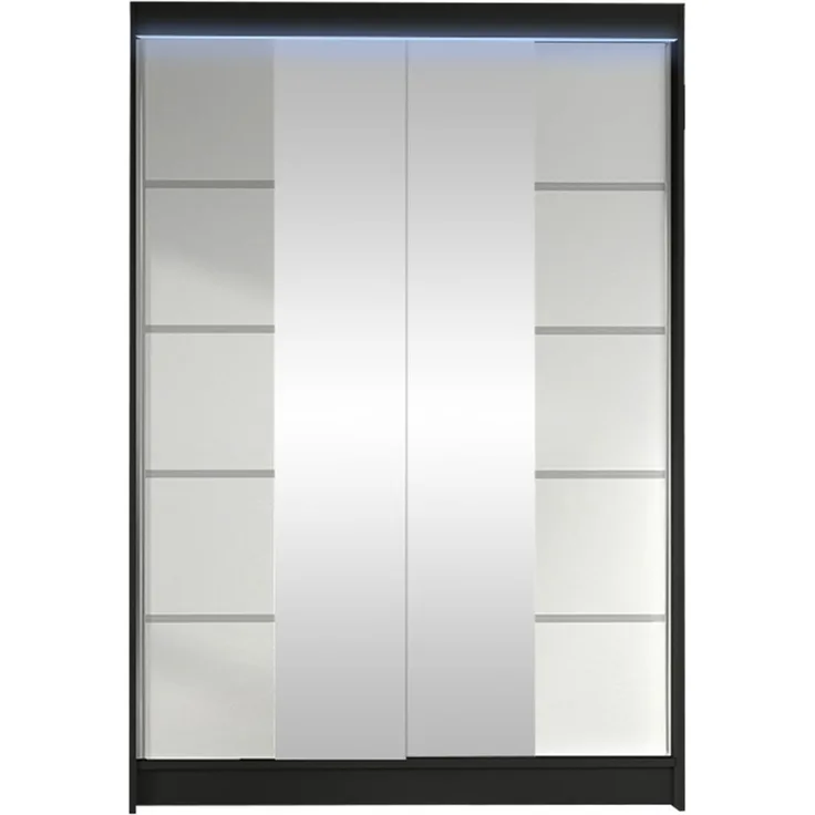 Kleiderschrank Lino V, mit RGB LED Beleuchtung, Farbe: Schwarz / Weiß