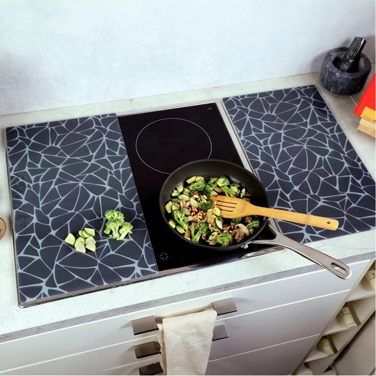 KESPER | Glasschneideplatte/Herdabeckplatte/Buffetplatte, Material: ESG-Sicherheitsglas, Maße: 50 x 28,5 cm, Stärke: 0,4 cm, Fußhöhe: 3 mm, Motivfolie: Mosaik Grau | 37535 13 – Bild 2