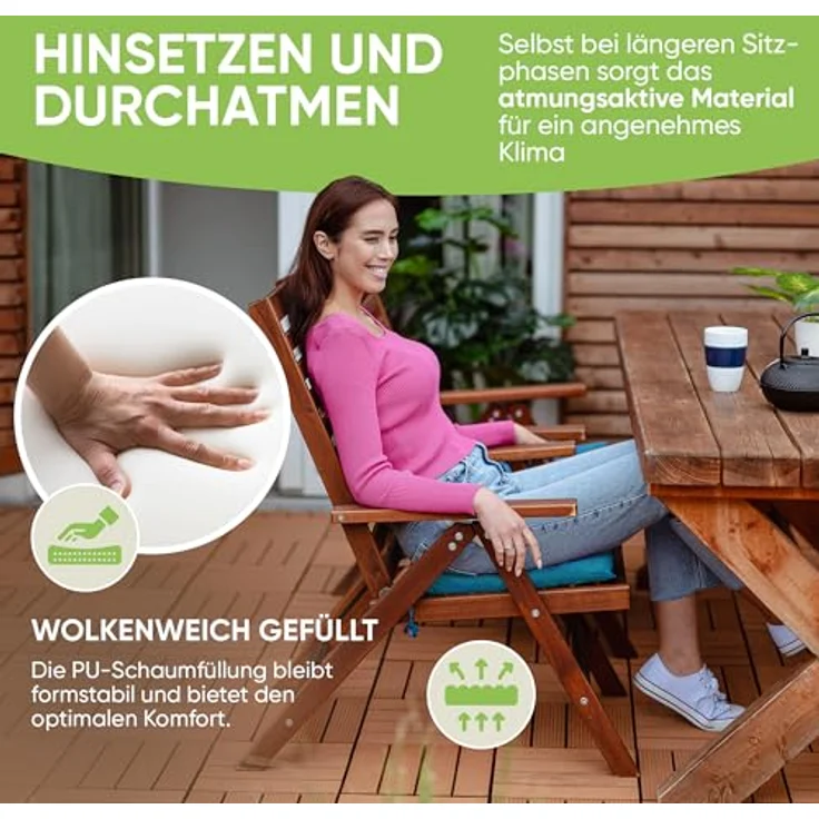 Gräfenstayn Stuhlkissen Sitzkissen 40x40cm Haltebänder Indoor Outdoor, robustes Sitzkissen für Indoor & Outdoor, mit Haltebändern – Bild 4