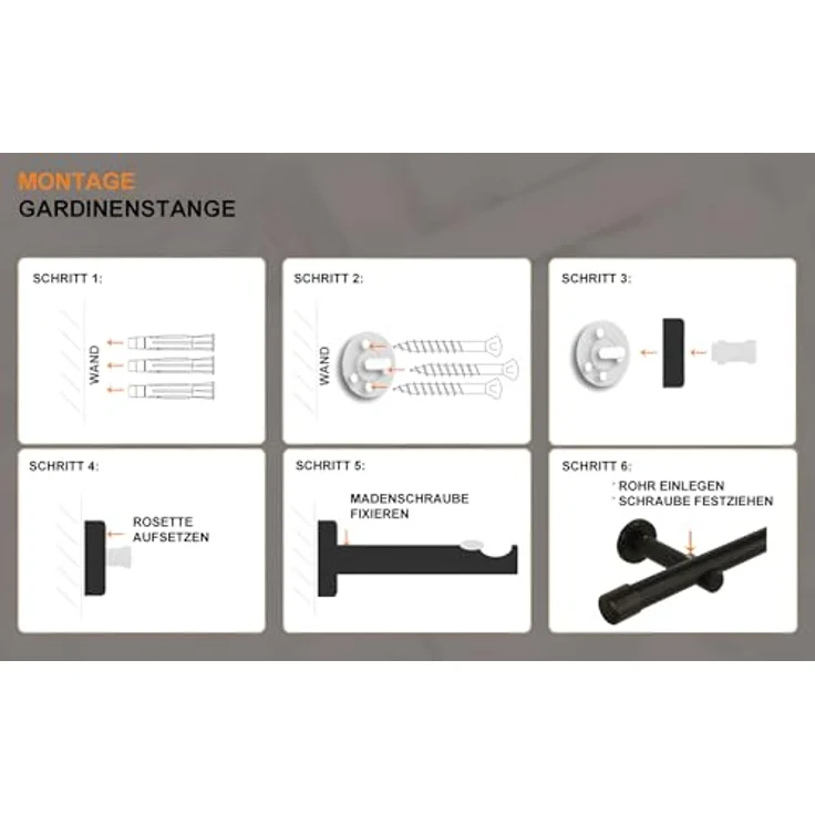 iso-design Gardinenstange 20 mm Schwarz Endstück Kappe Wand- oder Deckenmontage, Ø 20 mm, 1-läufig, Fixmaß, Metall – Bild 6