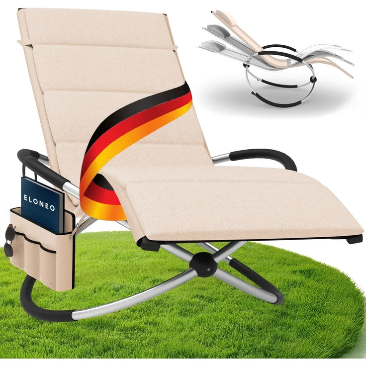 ELONEO Gartenliege Schaukelliege Outdoor mit Tasche, Strandliege klappbar bis 180 kg, Schaukelsessel, Liegestuhl wetterfest, Sonnenliege für Garten & Balkon