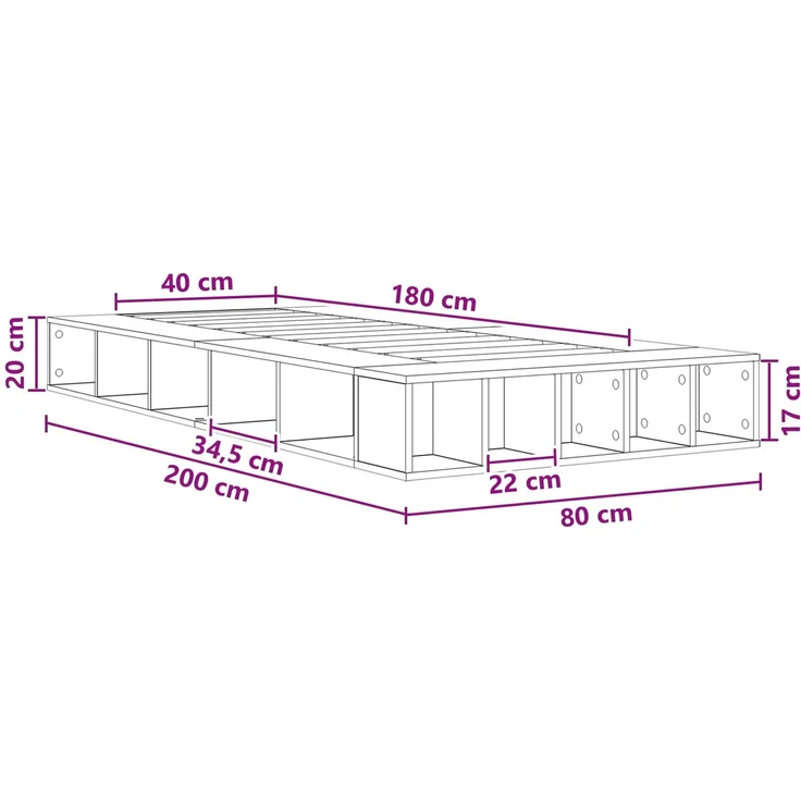 vidaXL Bettgestell mit Stauraum Betongrau 80 x 200 cm Holzwerkstoff 3429554 – Bild 10