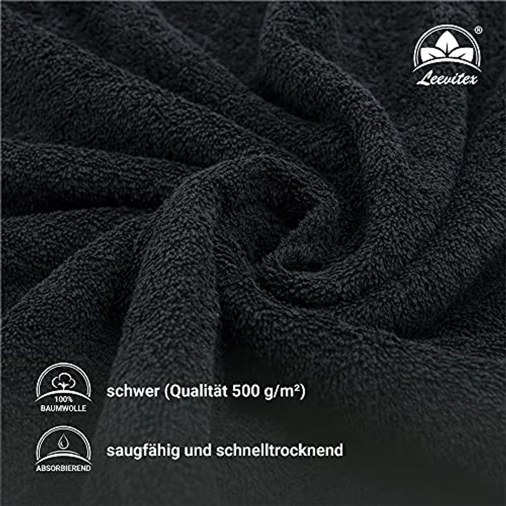 leevitex® Saunatuch Frottee XXL, (2-St), 80 x 200 cm, extra groß & saugfähig, Schwarz – Bild 4