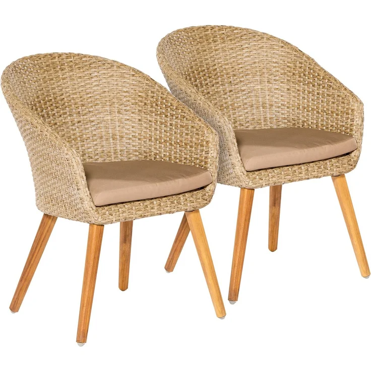 MERXX Gartenstuhl Arrone (Set, 2 St), 2er Set, Alu/Polyrattan/Akazie, beige, inkl. Auflage – Bild 1