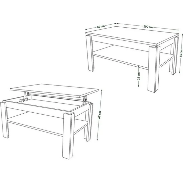 designimpex Couchtisch Design Asti-P Tisch höhenverstellbar 55 - 67cm Esstisch – Bild 4