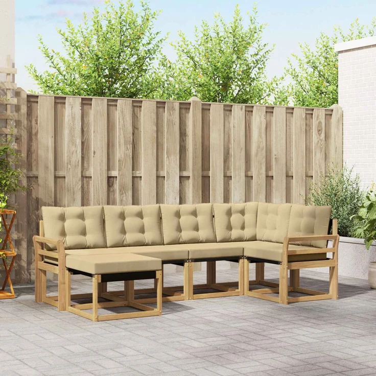 vidaXL Outdoor-Sofagarnitur 6 stk. 6-Sitzer Weiß und Beige 3389647 – Bild 1