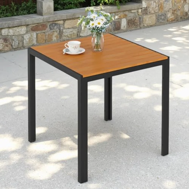 Clevich Gartentisch Wetterfeste, 75x75 cm, Outdoor-Esstisch, WPC Balkontisch, Aluminiumrahmen, Wetterfeste Gartenmöbel, Quadratischer Terrassentisch, Teakbraun – Bild 2
