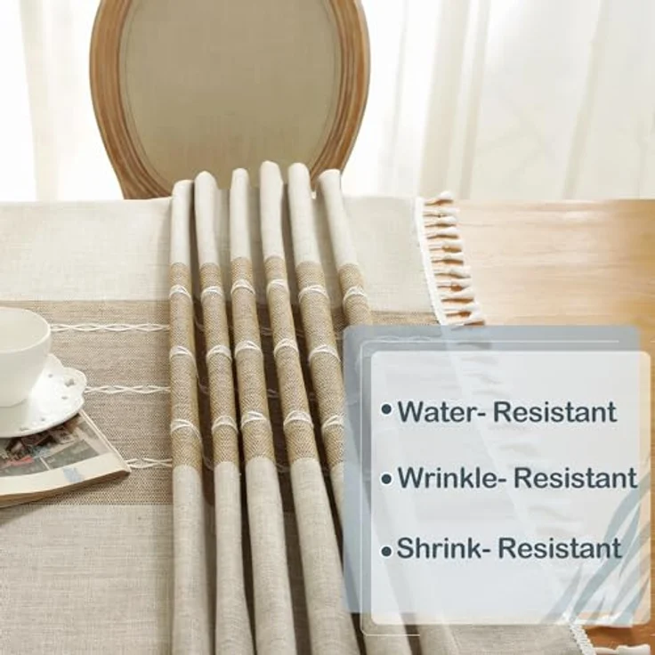 Laolitou Rustikale Tischdecke, Baumwollleinen, wasserdicht, Jute-Tischdecken für Küche, Esszimmer, Tischdecke für rechteckige Tische, Kaffee-Linien, rechteckig, 140x178 cm, 4–6 Sitze – Bild 5