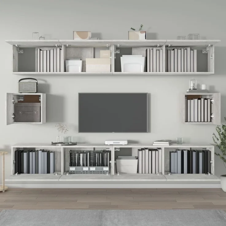 6-tlg. TV-Schrank, TV Board Betongrau Holzwerkstoff – Bild 3