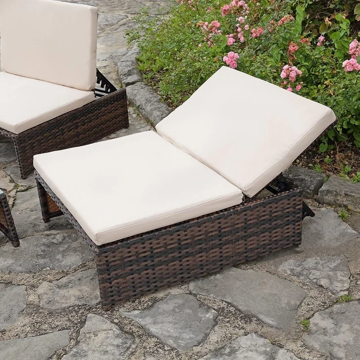Lounge Gartengarnitur Sitzgruppe 2er Sessel Tisch Sonnenliege Polyrattan braun – Bild 4