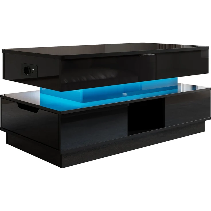 Couchtisch 90 x 48 x 42,5 cm in Schwarz, höhenverstellbar, mit Steckdose, LED und Stauraum – Bild 6