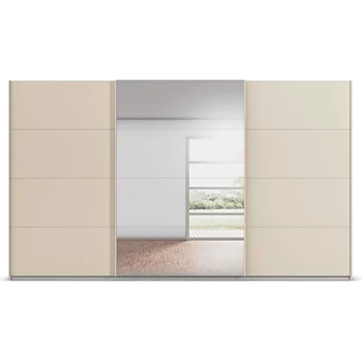 Rauch Möbel Kulmbach, Kleiderschrank mit Schwebetüren für Schlafzimmer, Kinderzimmer, Jugendzimmer, Garderobe, Flur, 3-türig, mit Spiegel, Zubehör Classic, Farbe Beige, Breite 360 cm – Bild 9