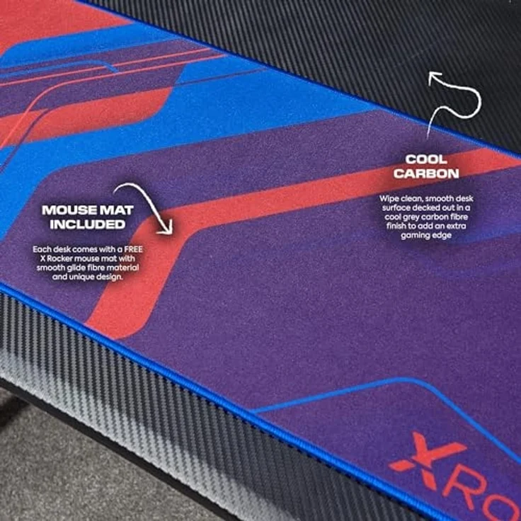 X Rocker Ocelot Carbon Gaming-Schreibtisch mit Mousepad & Kabelmanagement - blau/rot – Bild 5
