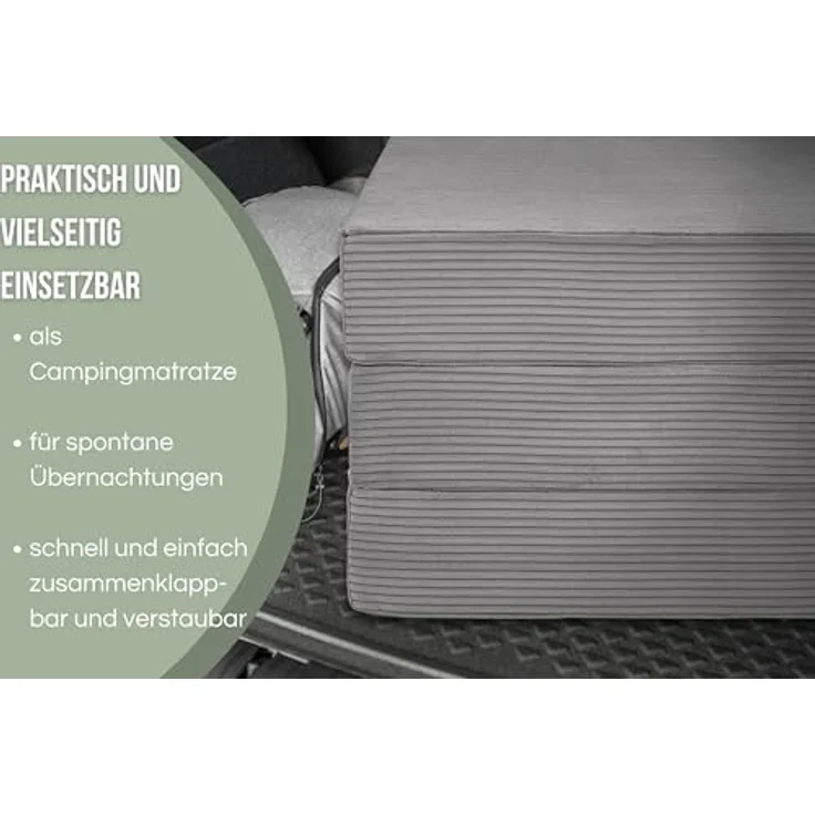 Badenia Trendline Faltbare Kord Gästematratze XXL, Komforthöhe von 15cm, 196 x 65 x 15,5 cm Liegefläche, Öko-Tex Zertifiziert, steingrau, produziert nach deutschem Qualitätsstandard – Bild 5