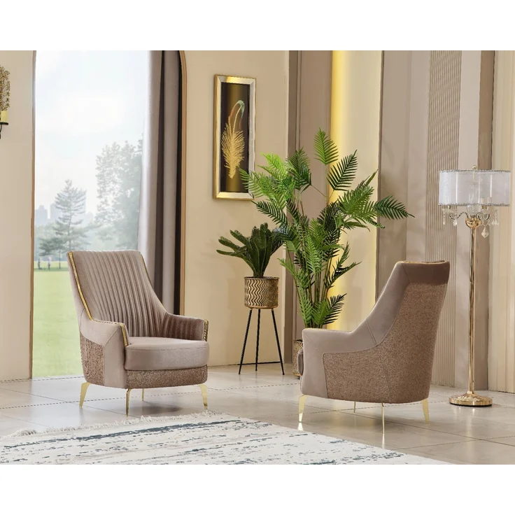 Sitzgruppe/Sofa Set - Wohnzimmergarnitur "Elva" 3+3+1+1-Hellbraun/Beige – Bild 6
