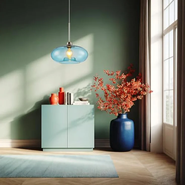 Pendelleuchte LA BURBUJA 20501 Ø40CM – Elegantes Glasblau für Ihr Zuhause, 1-flammig, E27, Mattes Nickel – Bild 8