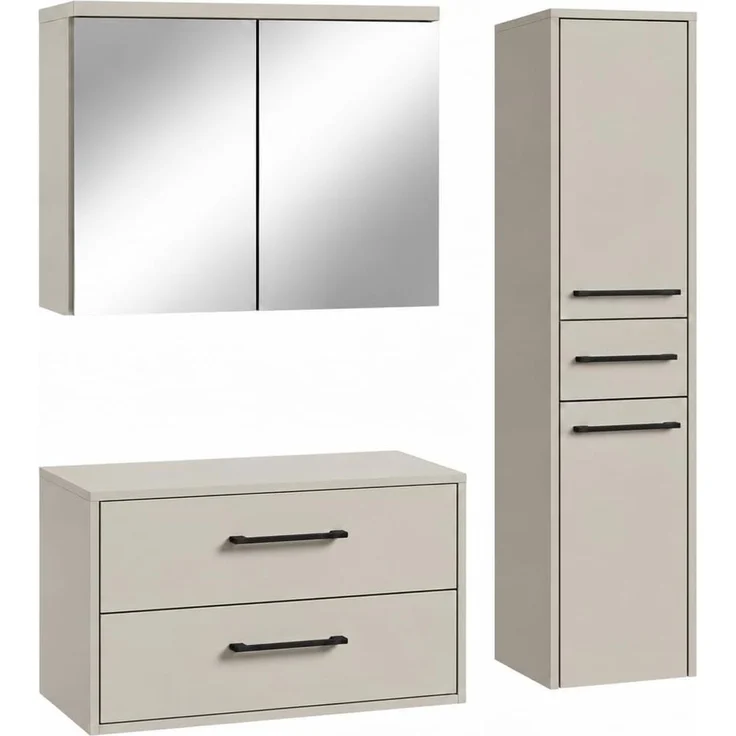 Badplaats Waschtischunterschrank-Set Florence 80 x 46 cm - Cashmere - mit Spiegelschrank und Hochschrank – Bild 1