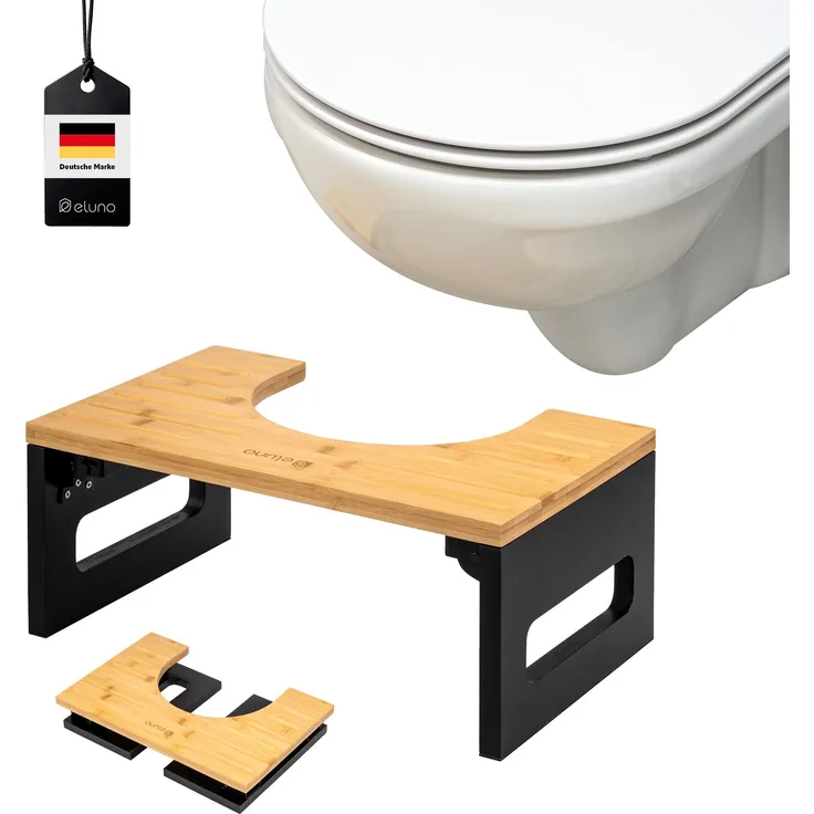 eluno Toilettenhocker, Fußbank aus Bambus, platzsparend zusammenklappbar, schwarz