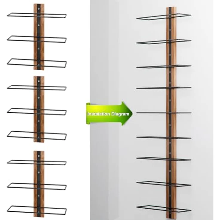 Shally Dogan Weinregal zur Wandmontage, mit Fächern für Flaschen, Wandmontage, kreative industrielle Montage, Bar für Küche, Esszimmer, Keller (3 Stück) – Bild 9