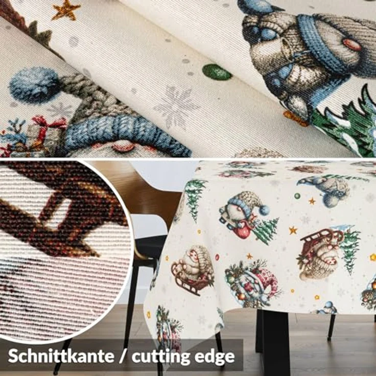 ANRO Tischdecke Weihnachten abwaschbare Weihnachtstischdecke (Einzelstück 1-tlg), Schmutzabweisend Weihnachten Grün 100x140cm – Bild 3