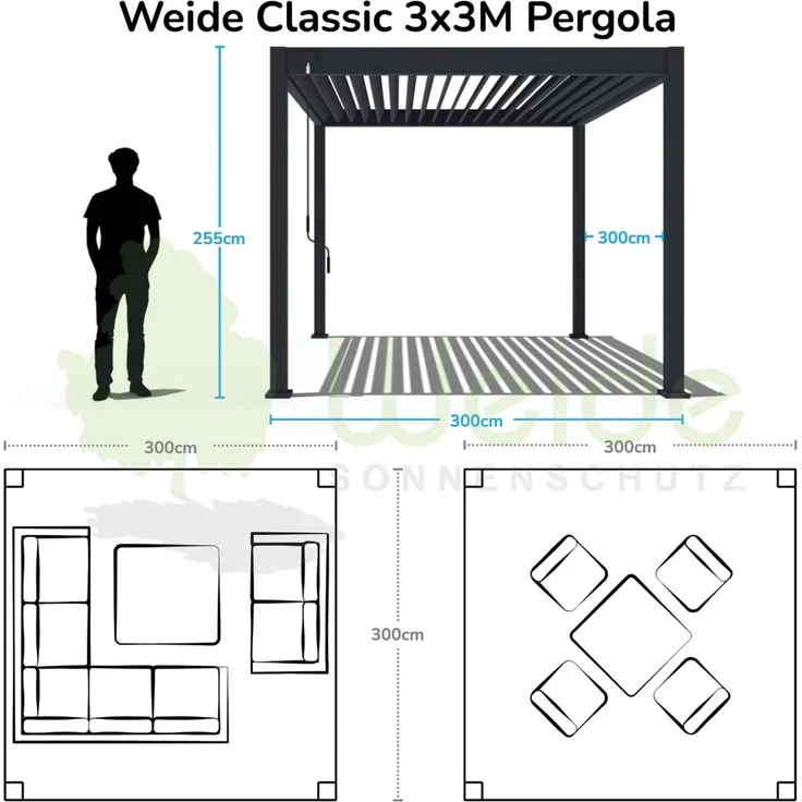 Weide 'Classic' Pergola, freistehend, Aluminium / Stahl beige, 300 x 300 x 255 cm – Bild 6