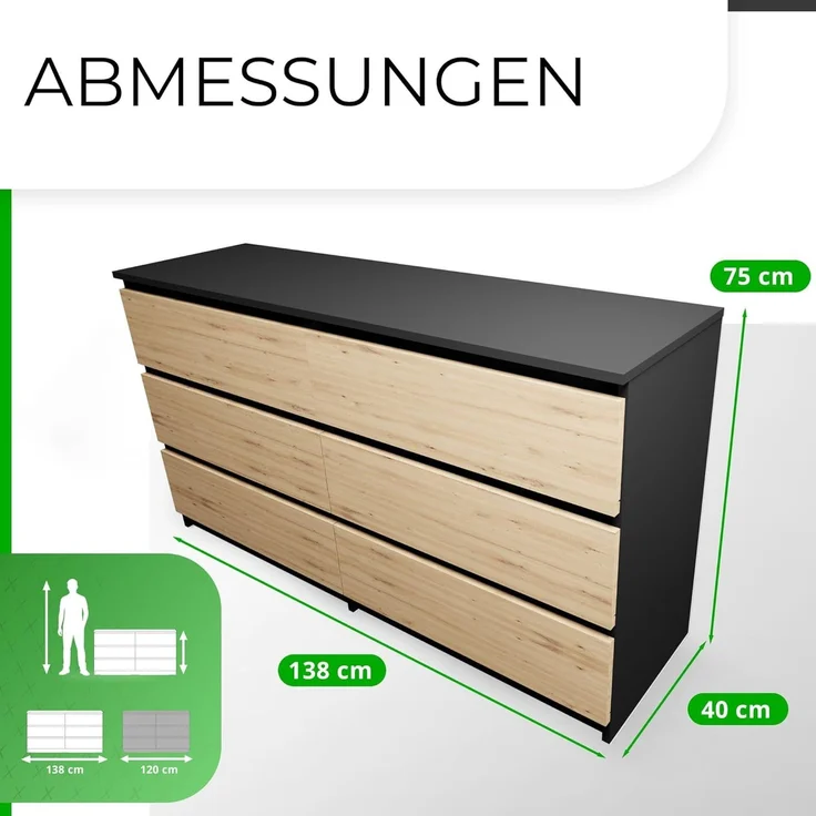 ibonto KOMMODE ANTHRAZIT / ARTISAN EICHE 40x138x75cm (H 75 x T 40 x B 138 cm) – Bild 2