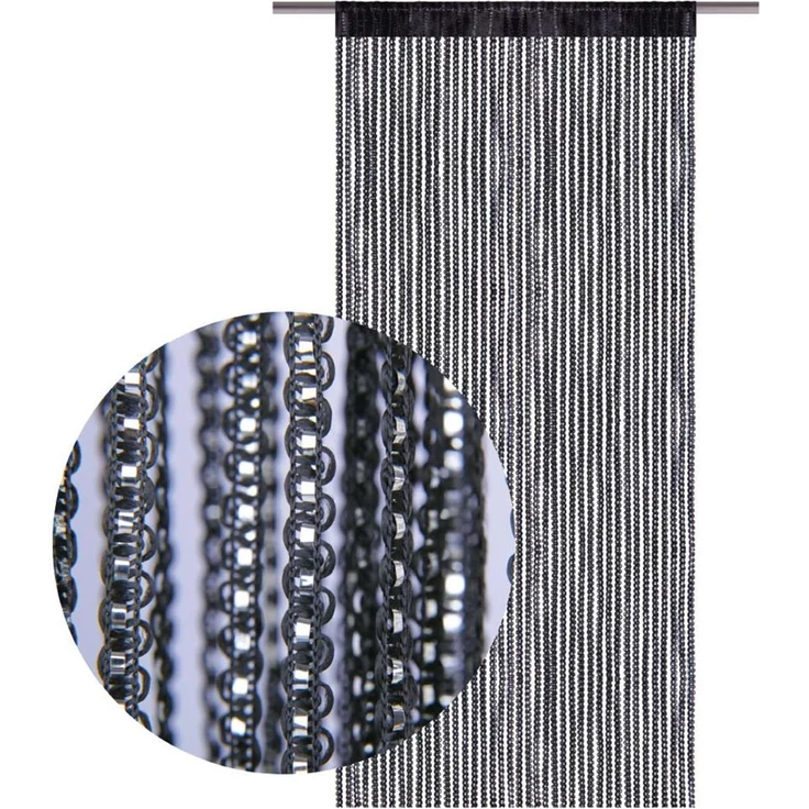 Arsvita Fadenvorhang Metallik-Optik mit Stangendurchzug, Türvorhang 140x250cm (Schwarz) – Bild 2