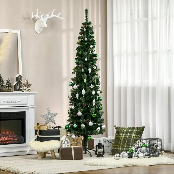 HOMCOM Künstlicher Weihnachtsbaum 195 cm Christbaum mit 556 Spitzen, 25 Zapfen, klappbar Metallständer, Tanne, für Weihnachten Deko, grün