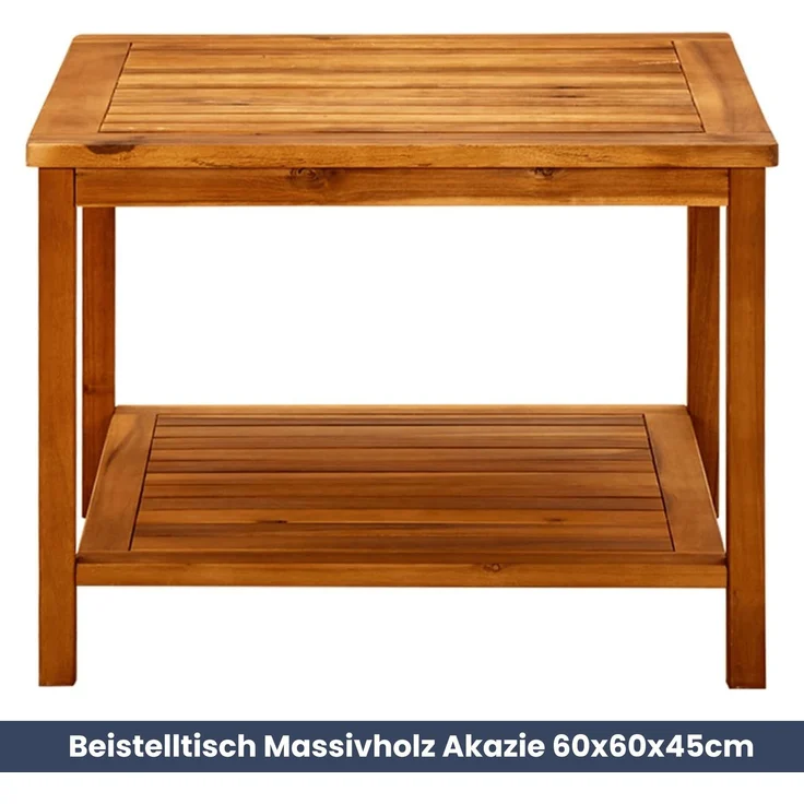 DELUKE® Beistelltisch Holz EMMI - Massivholz, 60x60x45cm | Couchtisch Akazie Beistelltisch Couch Holztisch Outdoor Sofatisch Gartentisch eckig – Bild 2