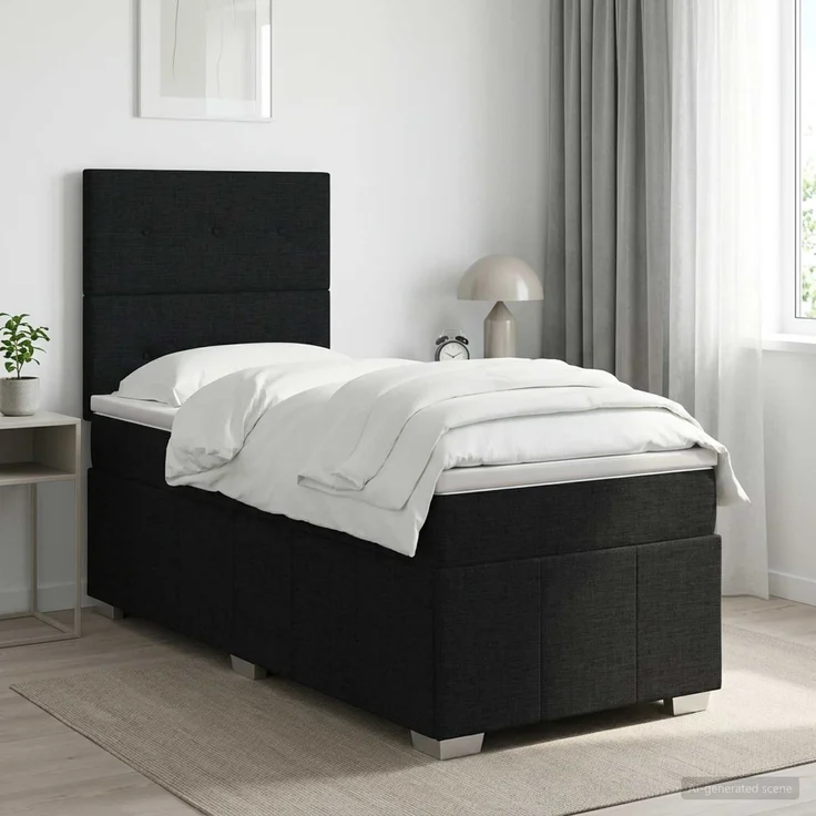vidaXL Boxspringbett mit Matratze Schwarz 90 x 190 cm Stoff 3454031 – Bild 1