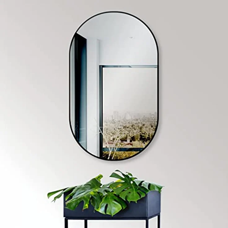 HOKO Dekospiegel Design Modern Wandspiegel oval mit Rahmen. HOCH und QUER Montage. (Badezimmerspiegel, Flurspiegel, Kosmetikspiegel, Schminkspiegel. 4mm Glass. mit Aluminium-Wandhalterung und Rahmen) – Bild 2