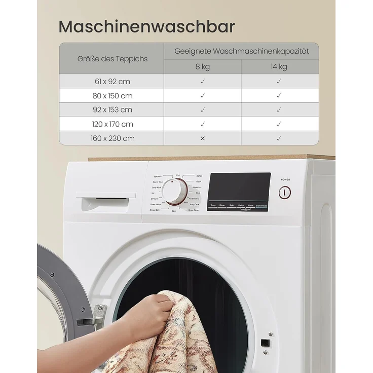 Songmics HOME Teppich, 120x170 cm, Wohnzimmerteppich, Rutschfester Teppich, traditioneller Vintage-Stil, maschinenwaschbar, Cappuccinobeige – Bild 6