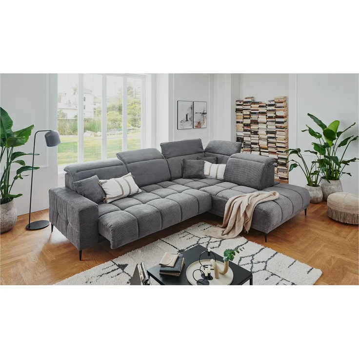 Komfort-Wohnlandschaft Luan / Livorno, Stoff, Grau, 317 x 107 x 234 cm – Bild 3