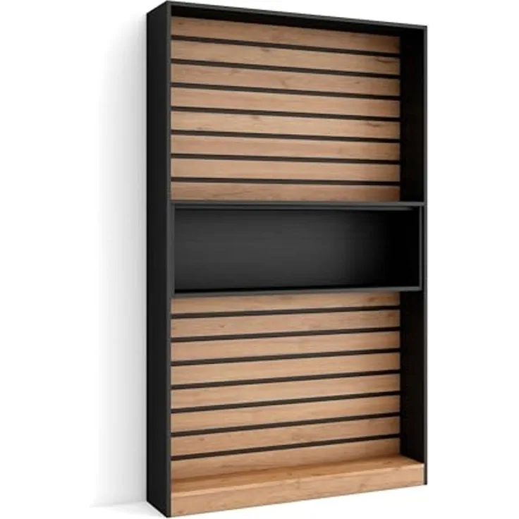 Skraut Home | Bücherregal Bibliothek | Bookshelf, Bookcase | 110 x 186 x 25 cm | Wohnzimmer, Esszimmer, Büro | Aufbewahrungsregal | Moderner Stil | Eiche Schwarz